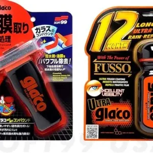 SOFT99 Ultra Glaco Rain Repellent + Glass Compound Roll-On Degreaser SET